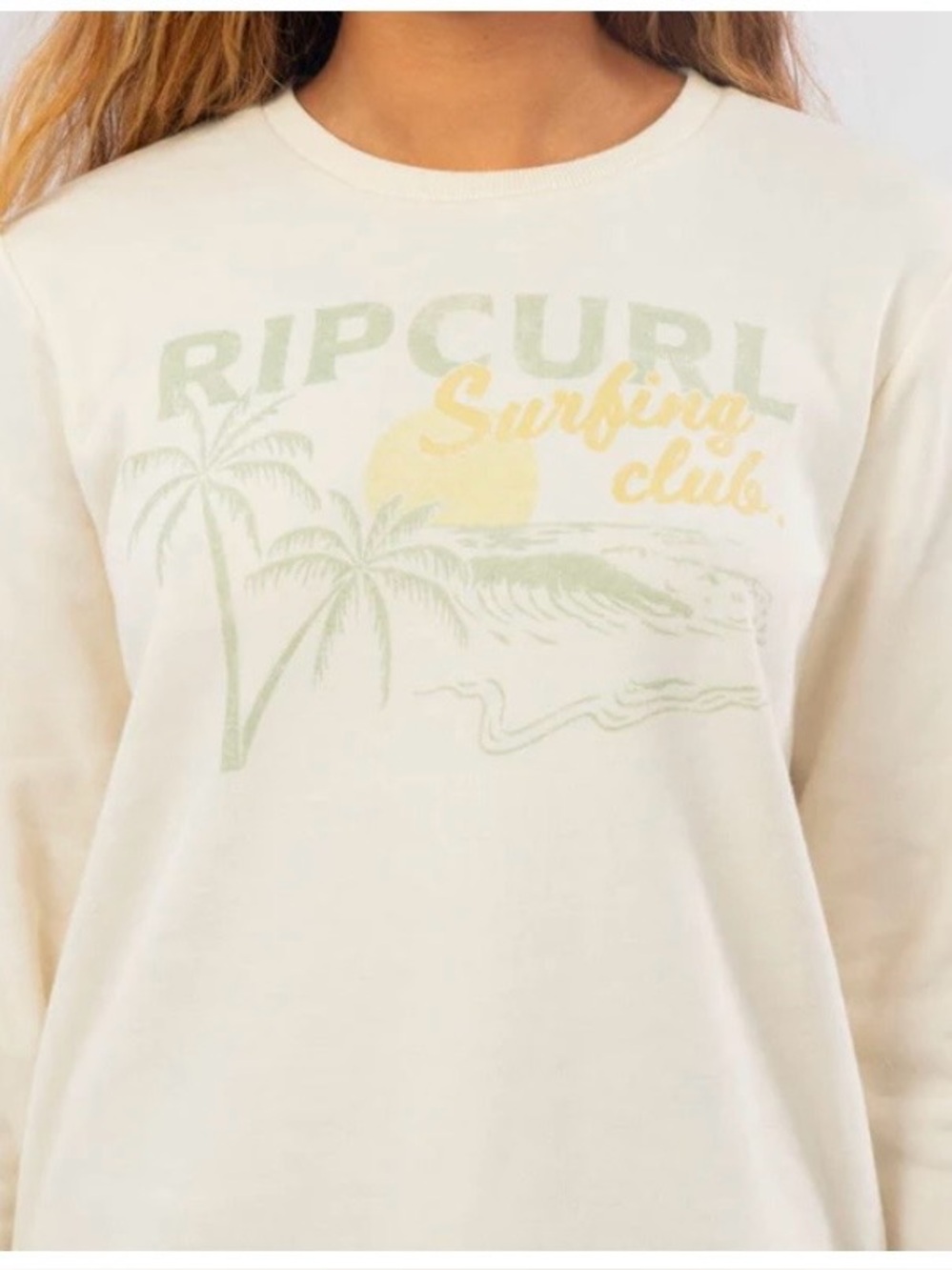 🆕 Women’s Rip Curl Surf Club Desto Crew Sweatshirt-Off White: Size XXL. NWT